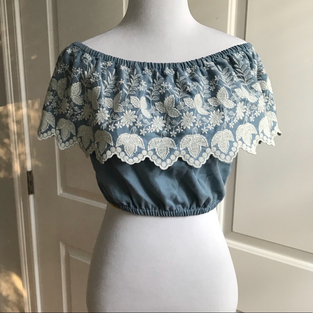 LoveShackFancy | Tori Crop Top in Blue Denim